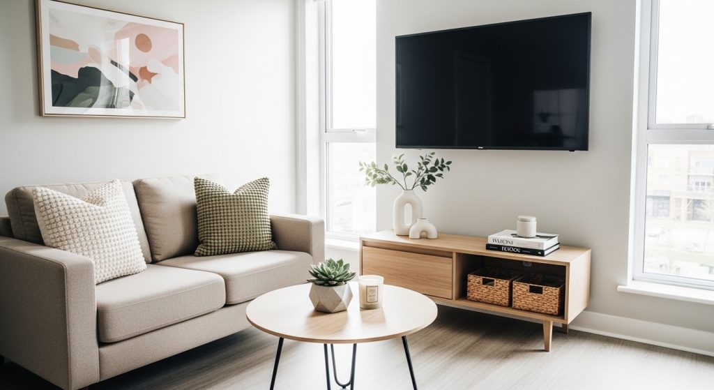 wall mounted TV small apartment TV wall ideas