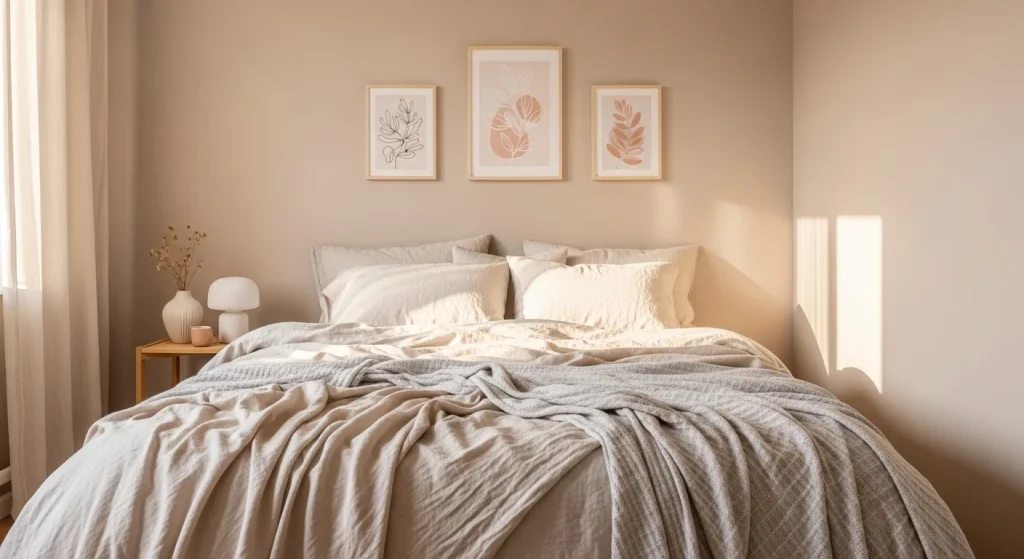 soft neutral small apartment bedroom decor for women