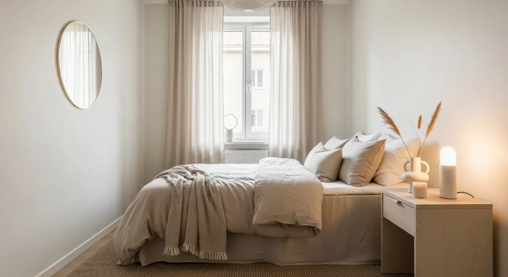 neutral aesthetic small apartment bedroom decor