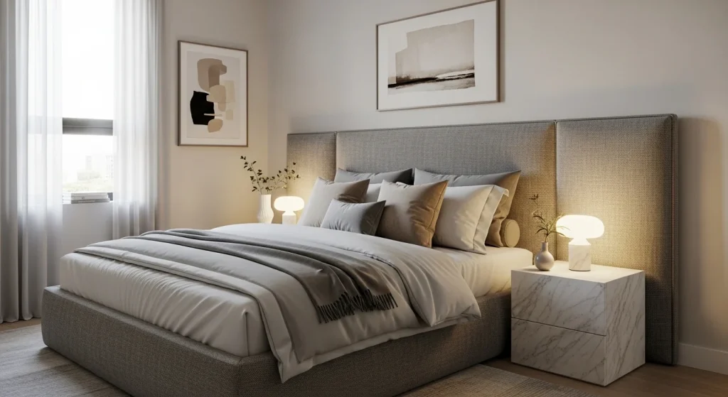 modern luxury bedroom with upholstered bed

