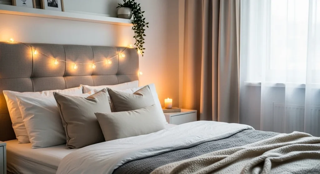 fairy lights behind headboard bedroom fairy light ideas