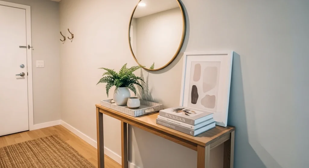 slim console table small apartment entryway ideas