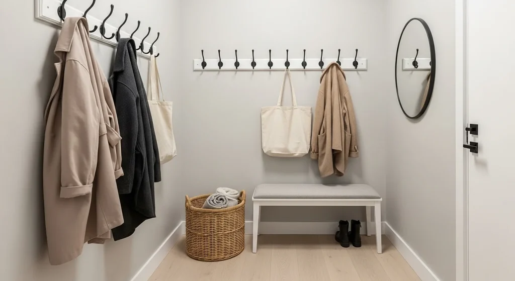 wall hooks small apartment entryway storage ideas