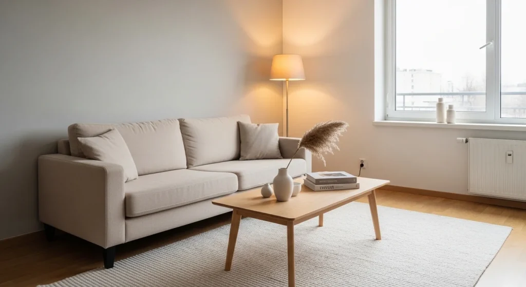 Neutral palette small apartment living room decor ideas
