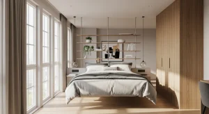 floating divider bed layout studio apartment