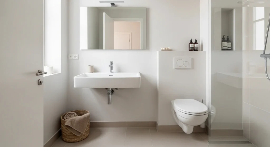 neutral palette minimal small apartment bathroom ideas