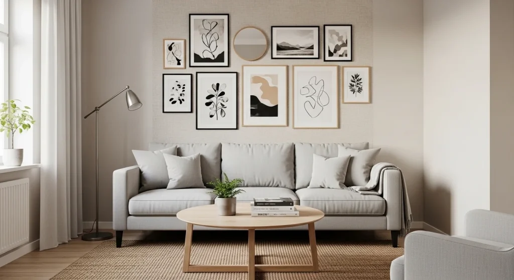 gallery wall small apartment living room wall decor ideas