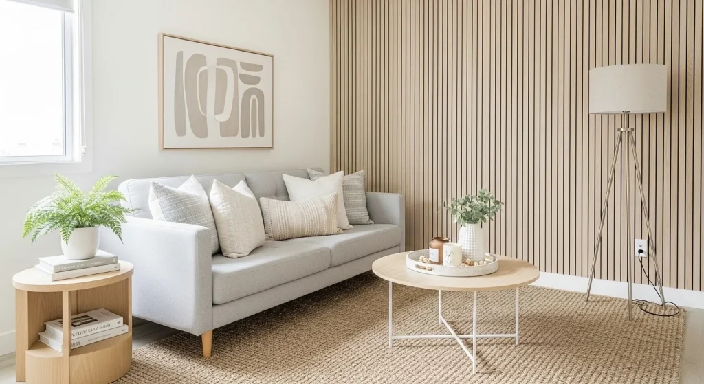 wood vertical panel small apartment wall panel ideas