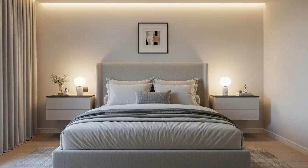 modern bedroom with floating nightstand