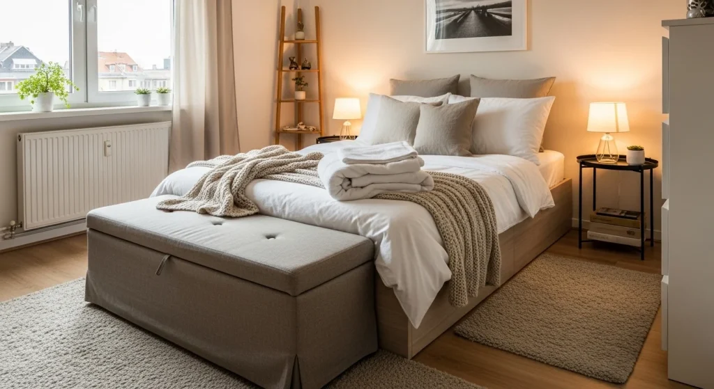 linen bedroom bench ideas