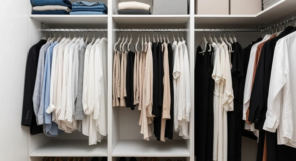 double rod small bedroom wardrobe organization
