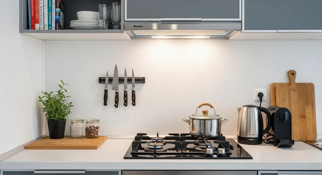 magnetic knife strip small apartment kitchen organization ideas