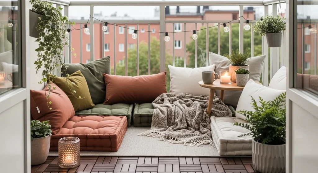 floor mat seating small apartment balcony seating ideas
