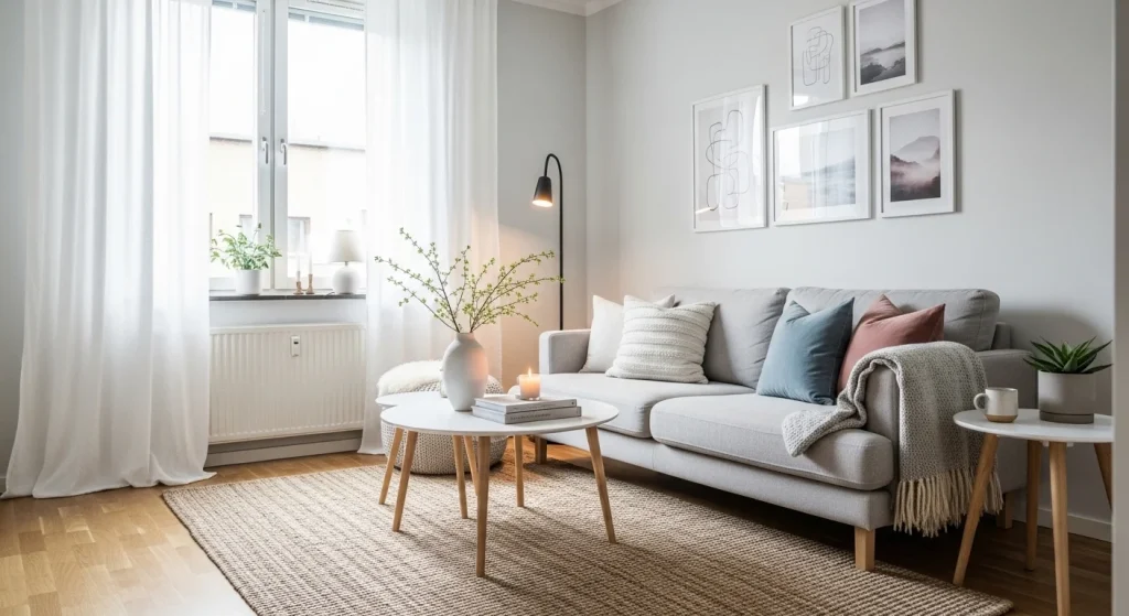 neutral rug scandinavian small apartment decor ideas