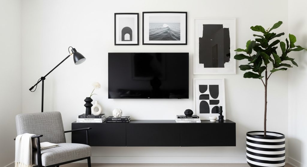 black and white small apartment TV wall ideas