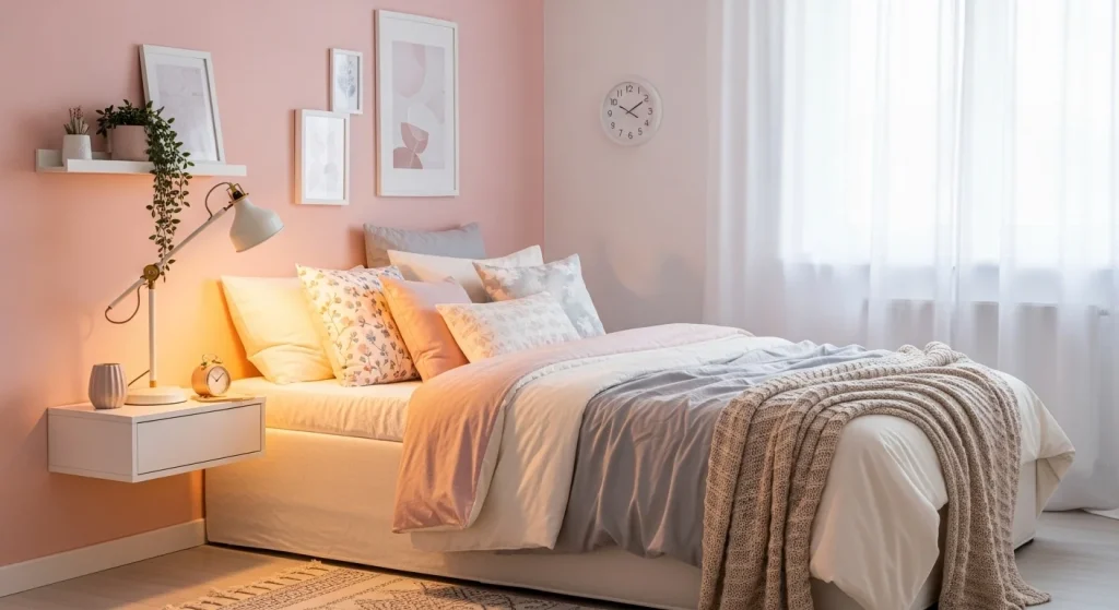 pastel accent wall in cute small bedroom