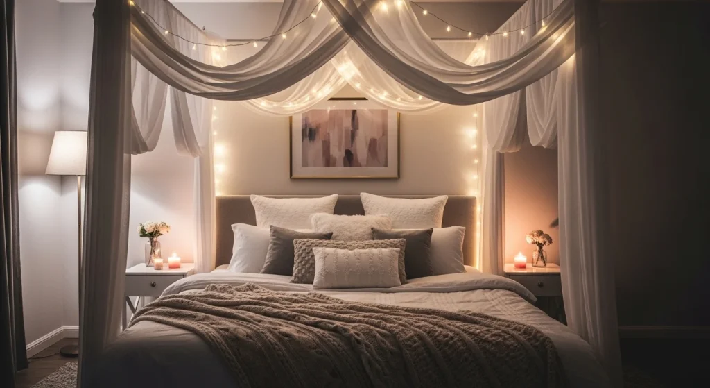 fairy light curtain bedroom canopy ideas