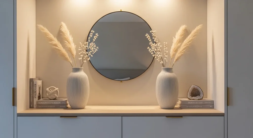 symmetrical bedroom dresser decor ideas