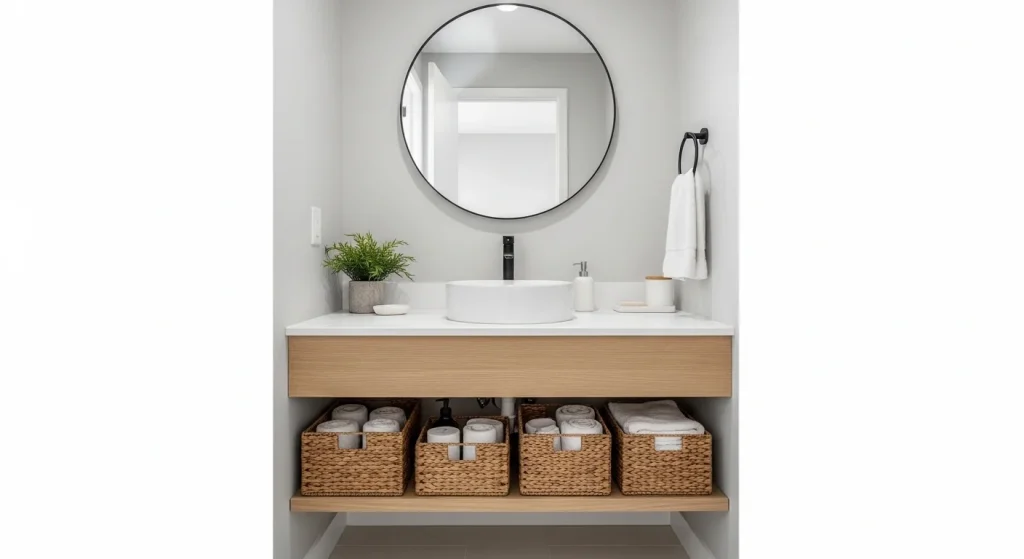under sink storage small apartment bathroom ideas