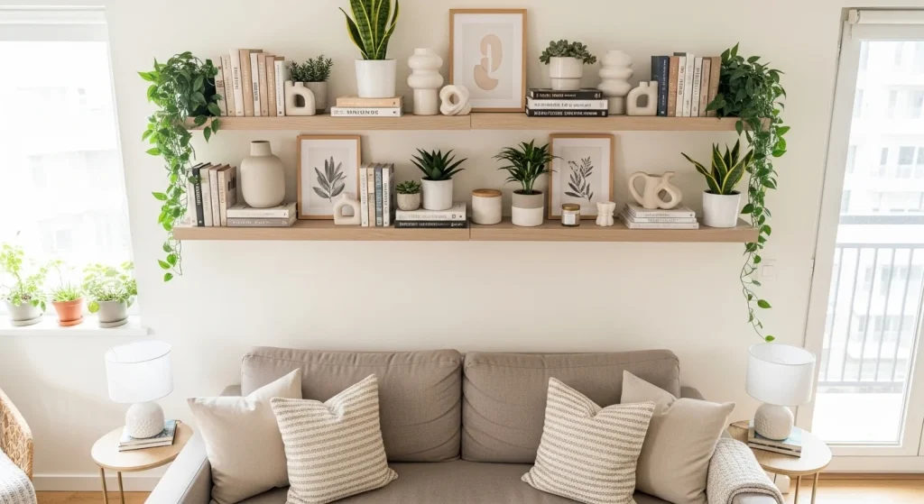 shelf decor small apartment living room ideas