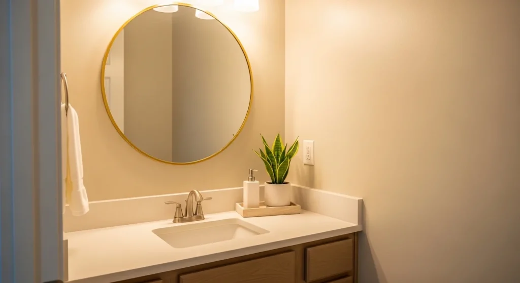 minimal vanity cozy small apartment bathroom decor
