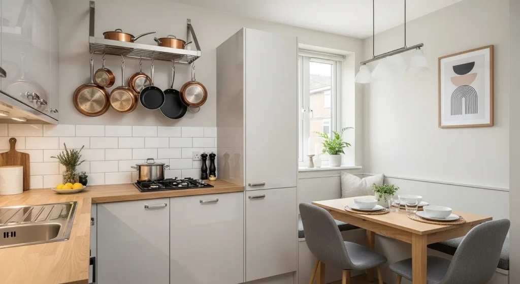 hanging pot rack small apartment kitchen storage ideas