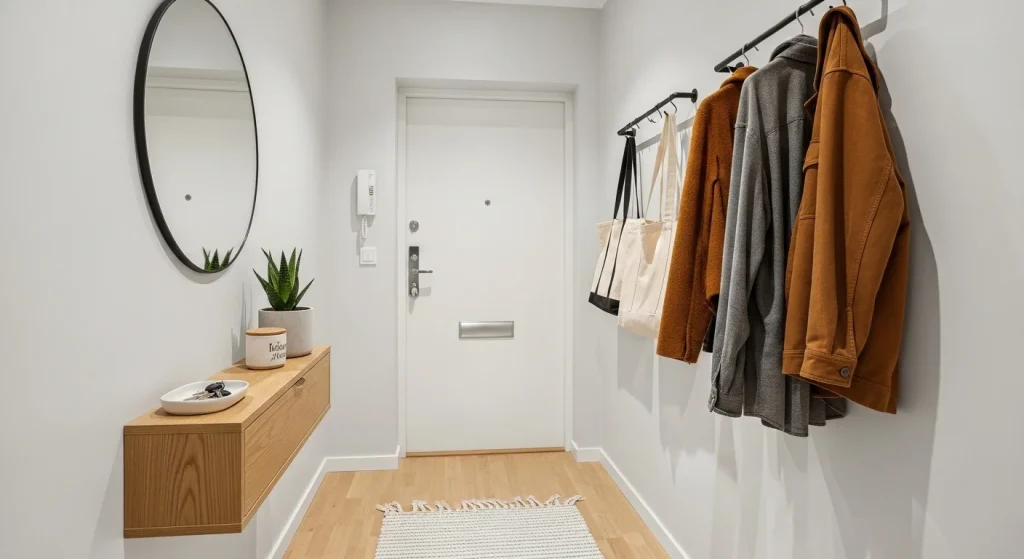 slim coat rack small apartment entryway storage ideas
