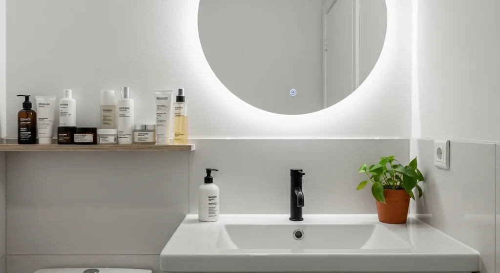 vanity shelf small apartment bathroom storage ideas