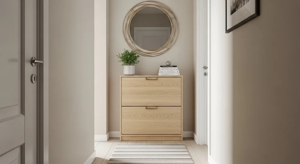 shoe cabinet small apartment hallway decor ideas
