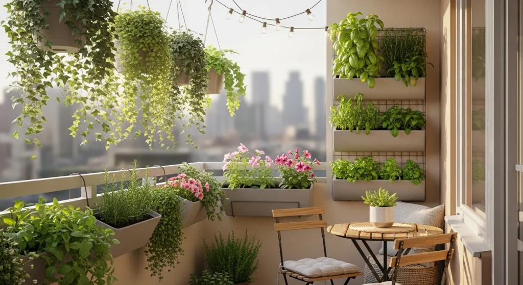 Hanging planters for small balcony greenery