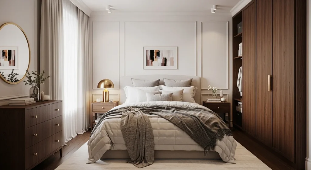 small bedroom with minimal gallery wall decor