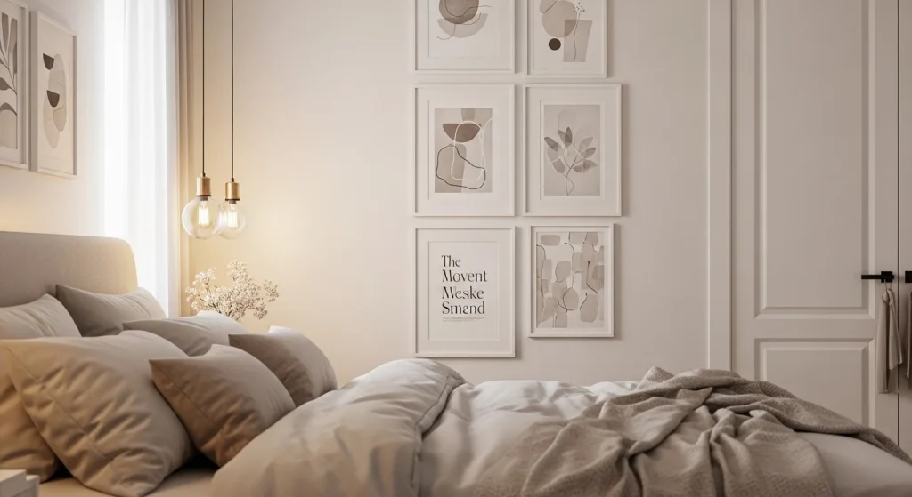 vertical frame arrangement bedroom wall art ideas