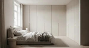 seamless wardrobe minimalist small apartment bedroom