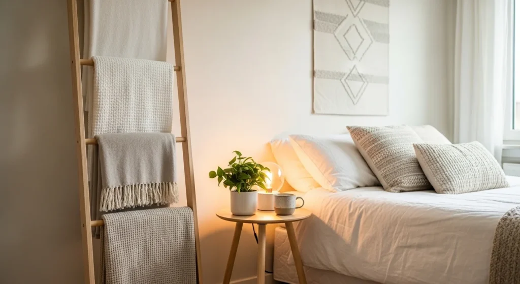 Scandinavian corner blanket ladder decor ideas