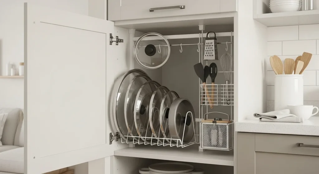 cabinet door organizer small apartment kitchen storage ideas