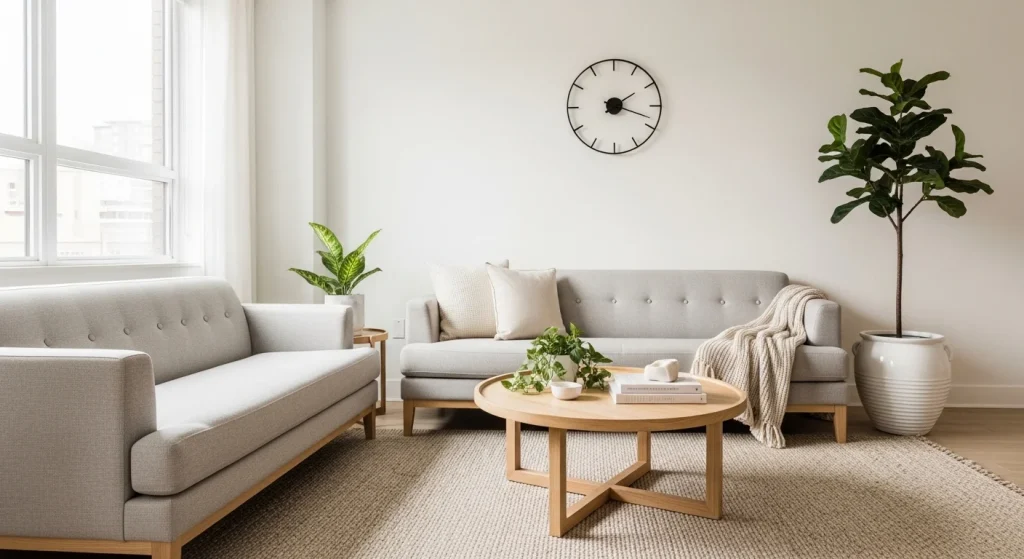 wall clock small apartment living room wall decor ideas