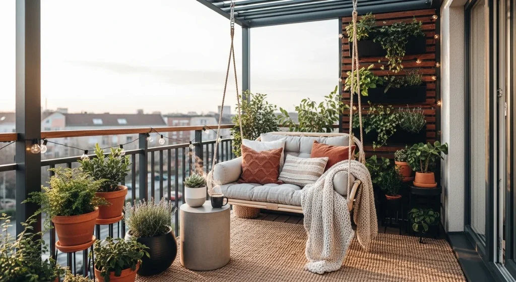 balcony swing small apartment balcony seating ideas