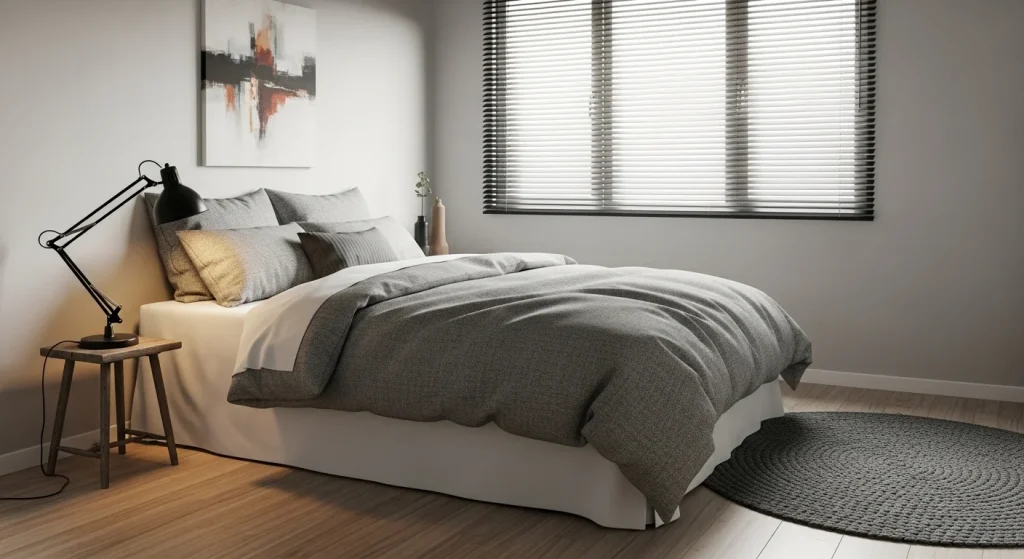 textured gray small apartment bedroom decor idea
