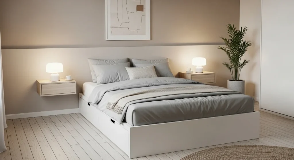  hidden storage in minimalist bedroom
