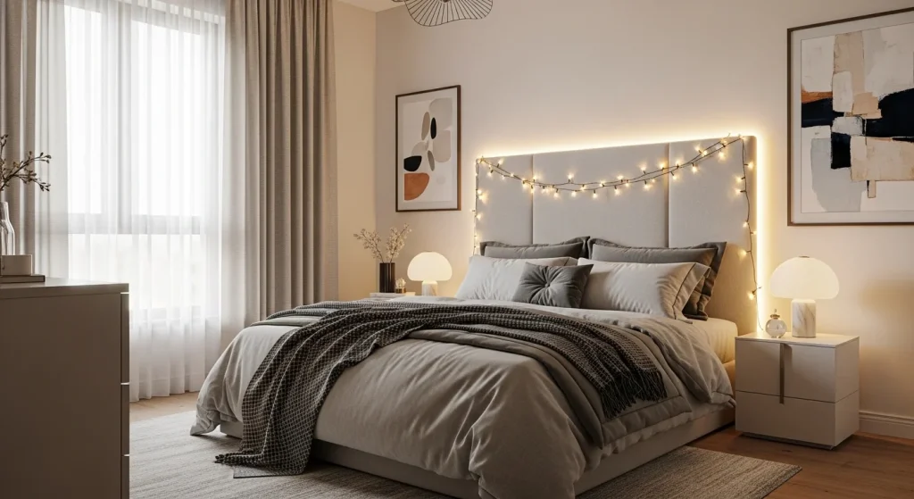 fairy light headboard frame bedroom fairy light ideas
