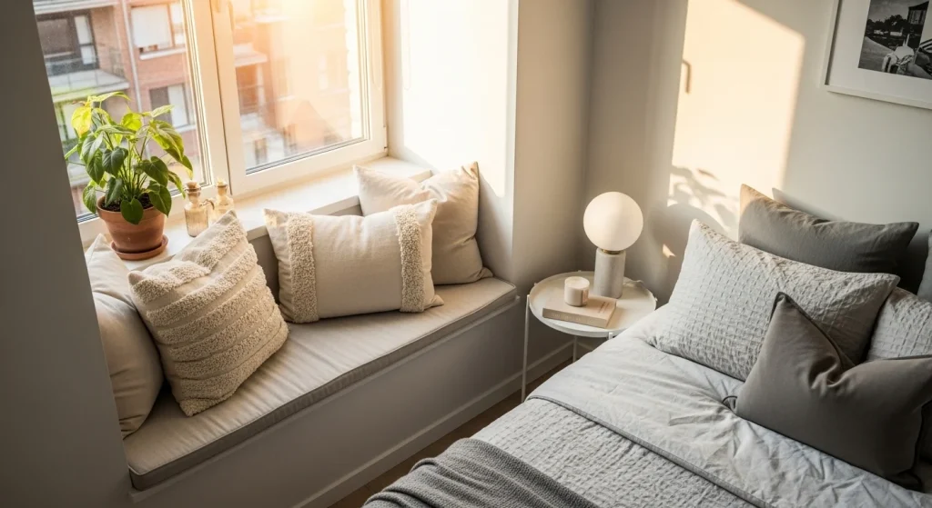 pillow seating bedroom window decor ideas