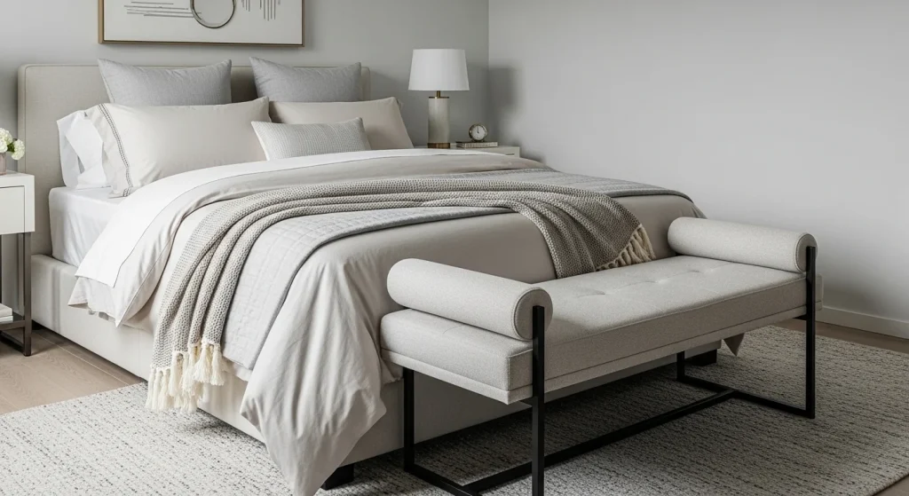slim upholstered bedroom bench ideas