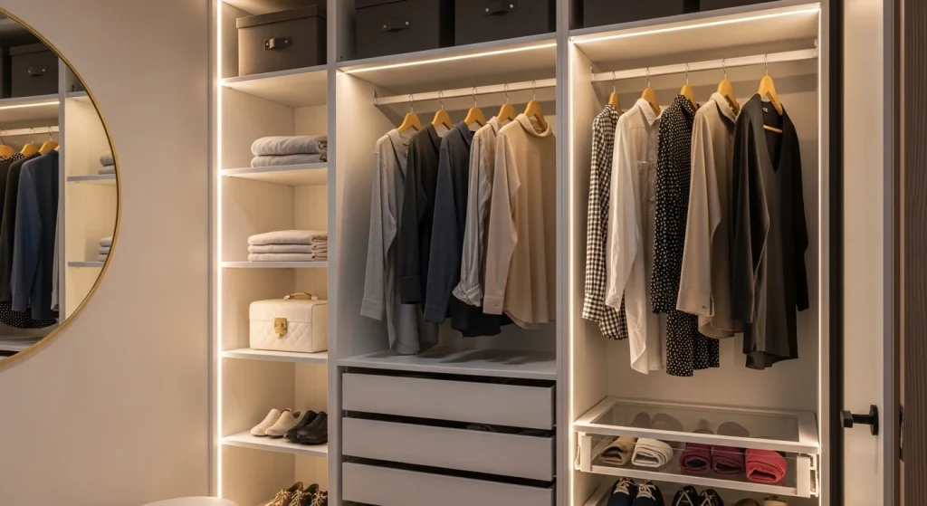 wardrobe lighting small bedroom wardrobe organization
