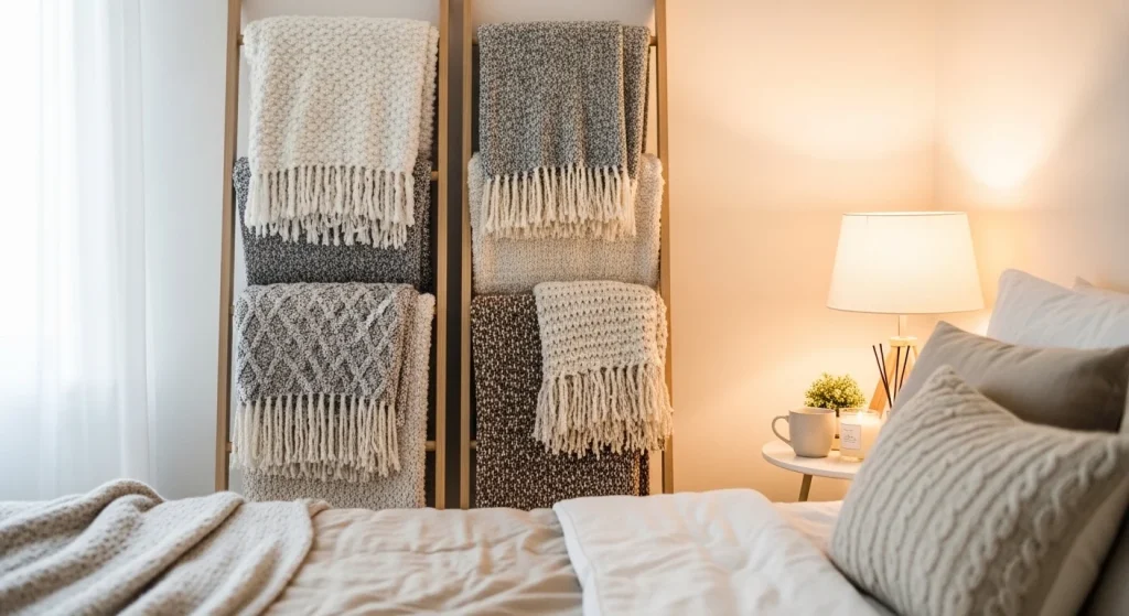 winter blanket ladder decor ideas