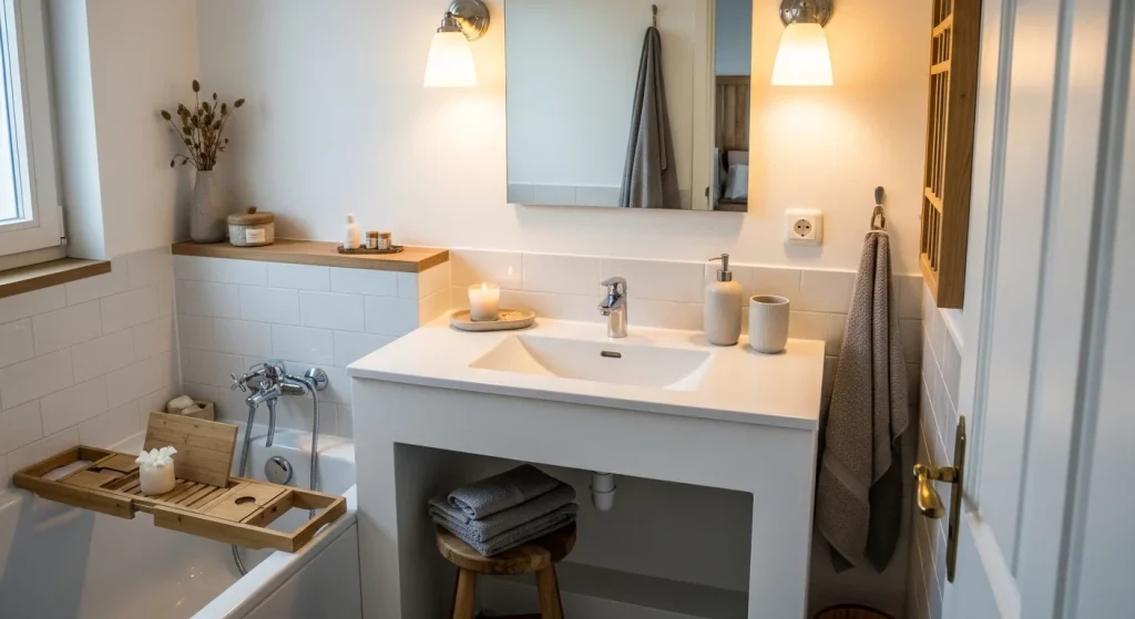 ceramic accessories cozy small apartment bathroom decor
