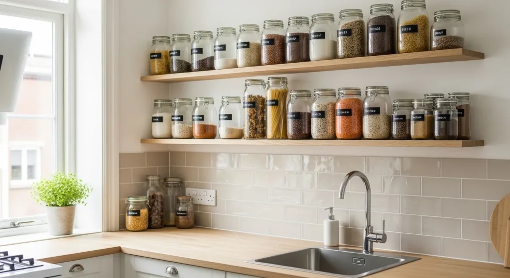 glass jars small apartment kitchen decor ideas