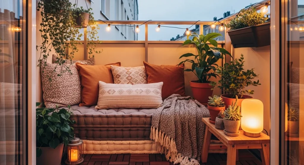 cushion seating small apartment balcony decor ideas
