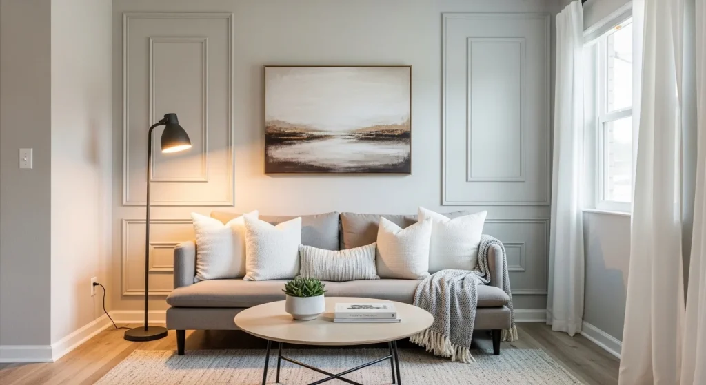 wall frame panels small apartment living room wall decor ideas