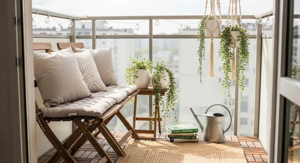 folding bench small apartment balcony seating ideas
