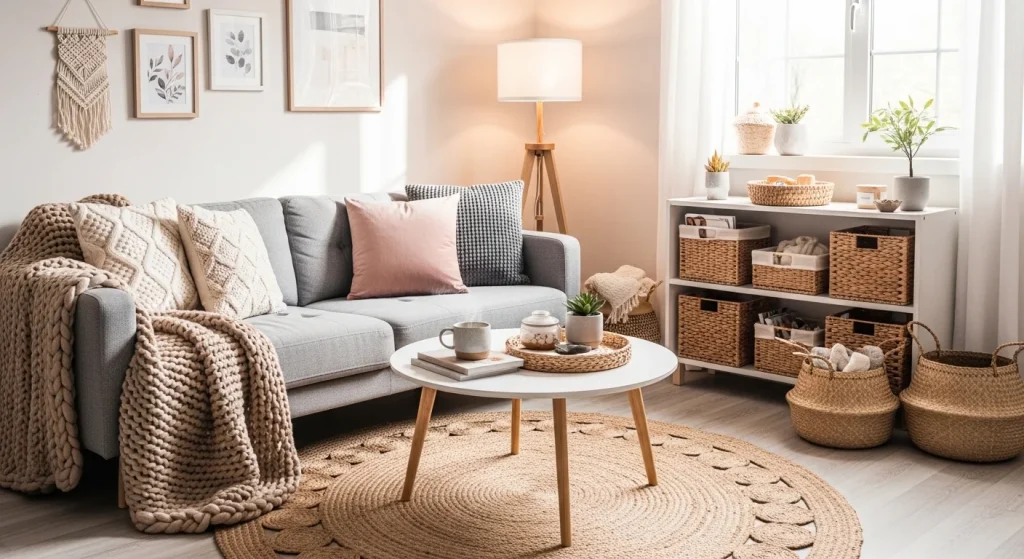 woven baskets cozy small apartment decor ideas